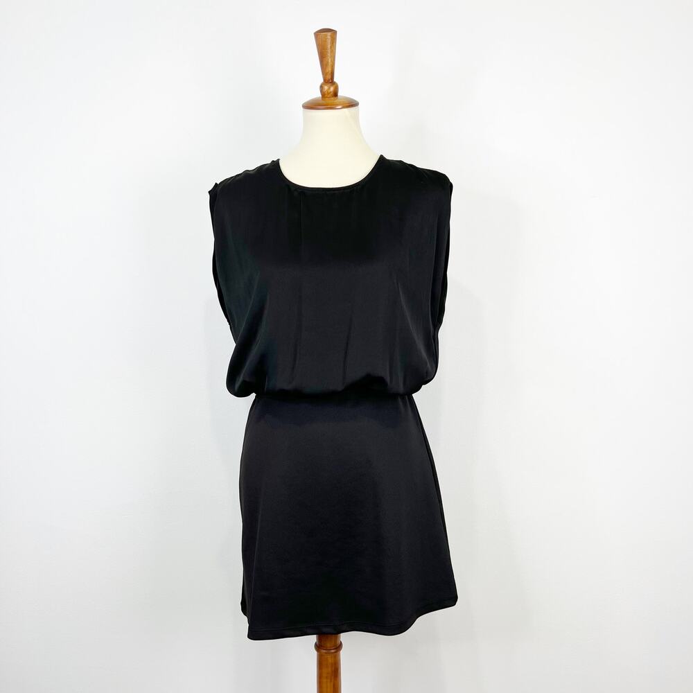Topshop black dress with chiffon overlay top open back size 8